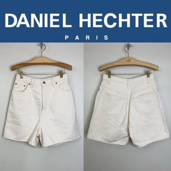 VINTAGE DANIEL HECHTER DENIM CREAM HIGH WAISTED DENIM SHORTS 90’s STYLE - Picture 1 of 9